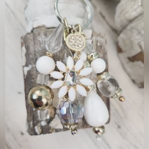 Handmade White Vintage Flower Purse Charm / Keychain